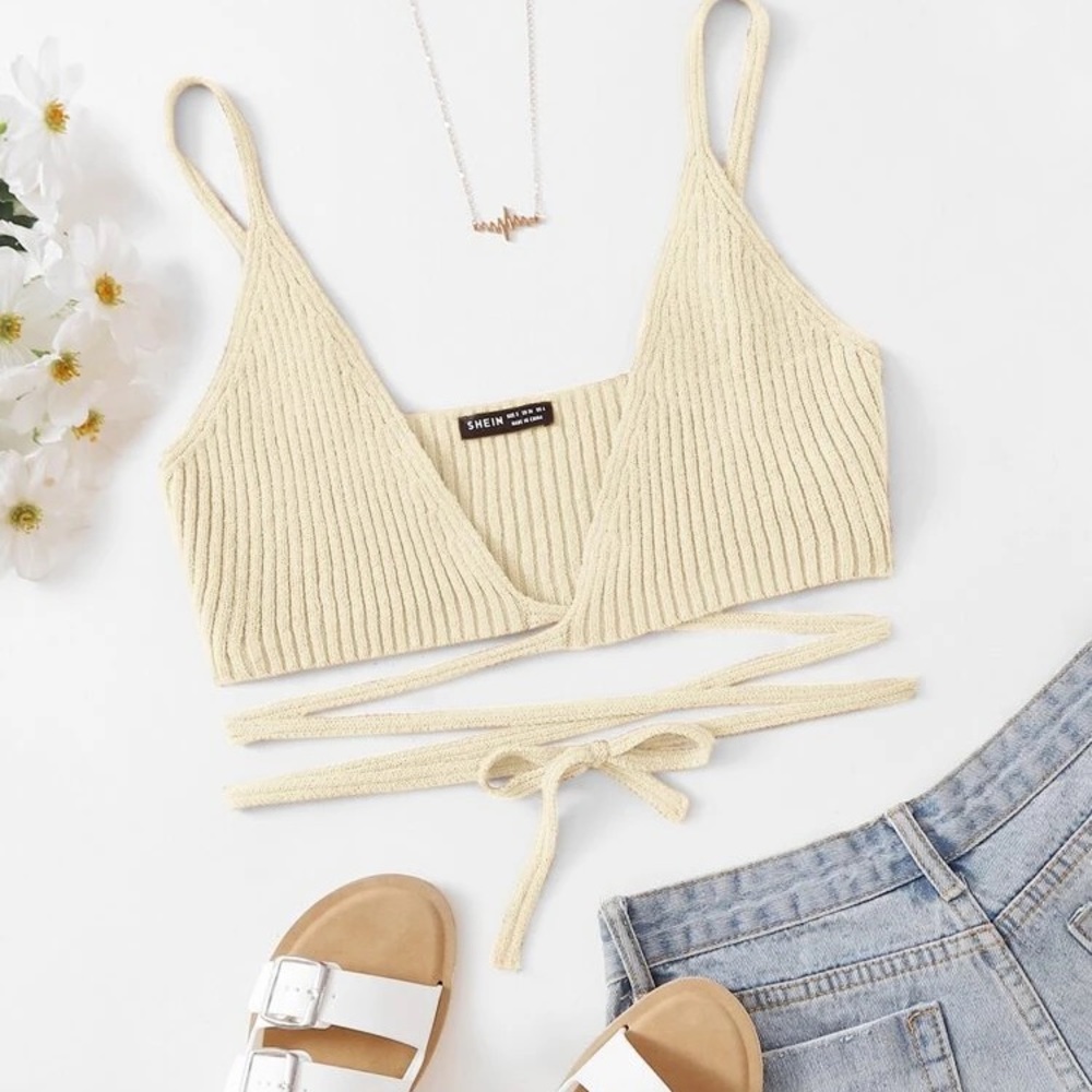 Shein Ribbed Knit Tie Bralette